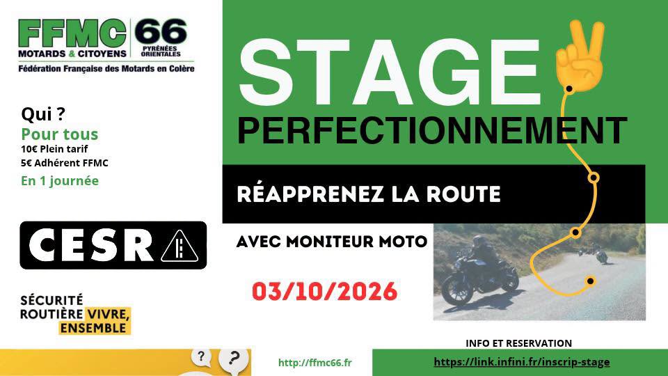 Stage de perfectionnement à la conduite sur route avec la FFMC 66